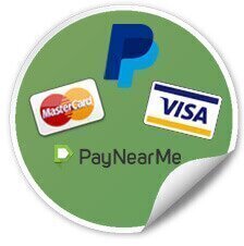 Green Sticker Icon with Mastercard, Paypal, Visa, PayNearMe Logo