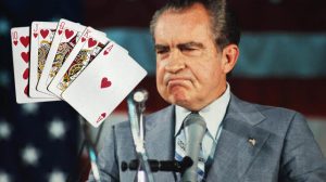 Richard Nixon Giving Speech, Poker Cards Spread Out