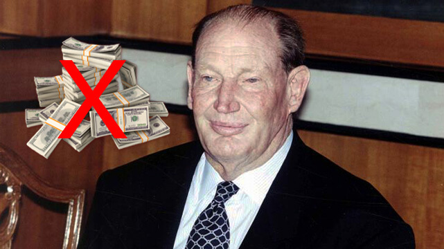 Kerry Packer with Pile of Money with Red X