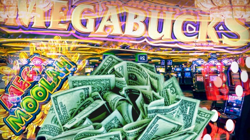 Pile of Cash and Megabucks Logo With Casino Background