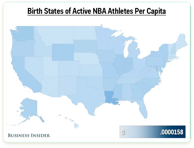 az összes NBA-játékos születési állapota