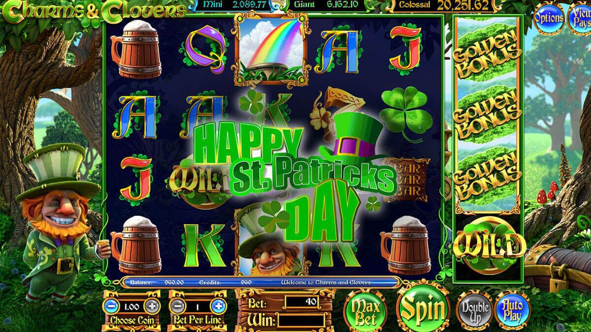 Online Slots Game With Happy St. Patricks Day Written Over Top