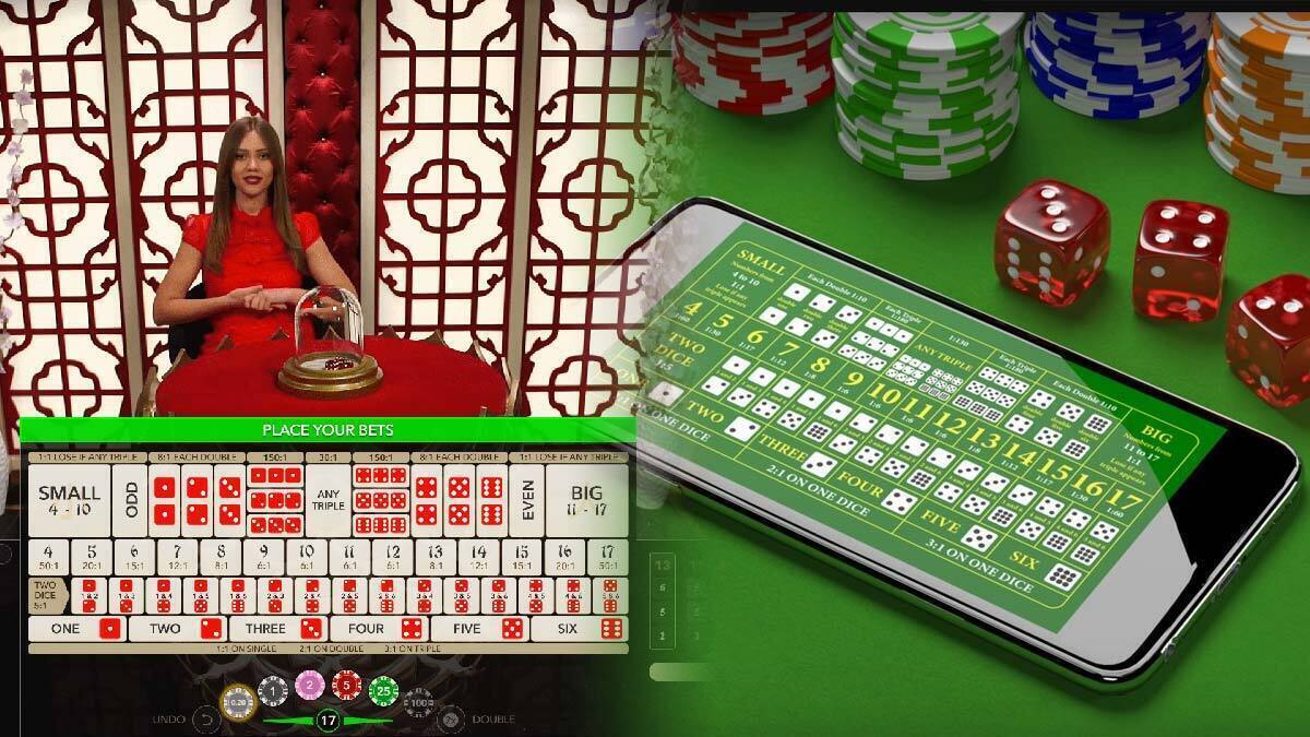 Live Dealer Sic Bo Table on Right and a Mobile Sic Bo Game on Right