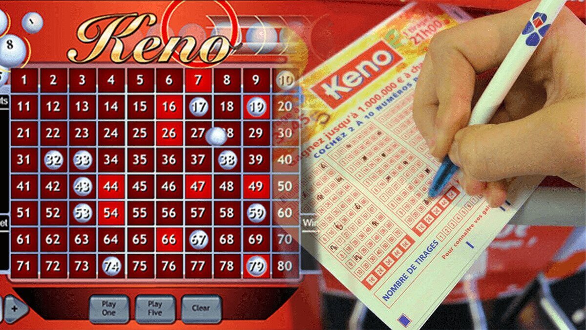 Online Keno Screen on Right and a Keno Card in a Land-Based Casino